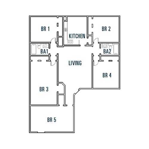 The 5 bed, 2 bath floorplan available at The Metropolis Apartments