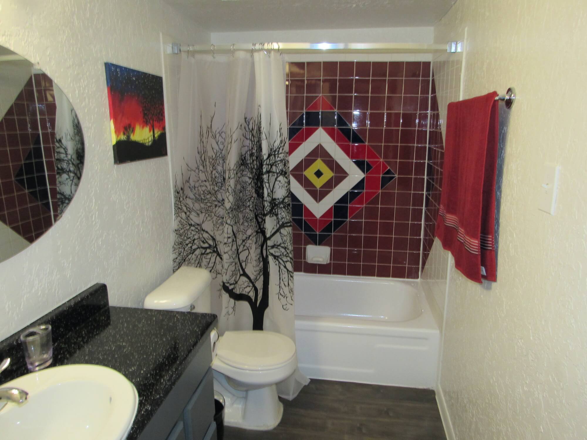 A bathroom at The Metropolis Apartments