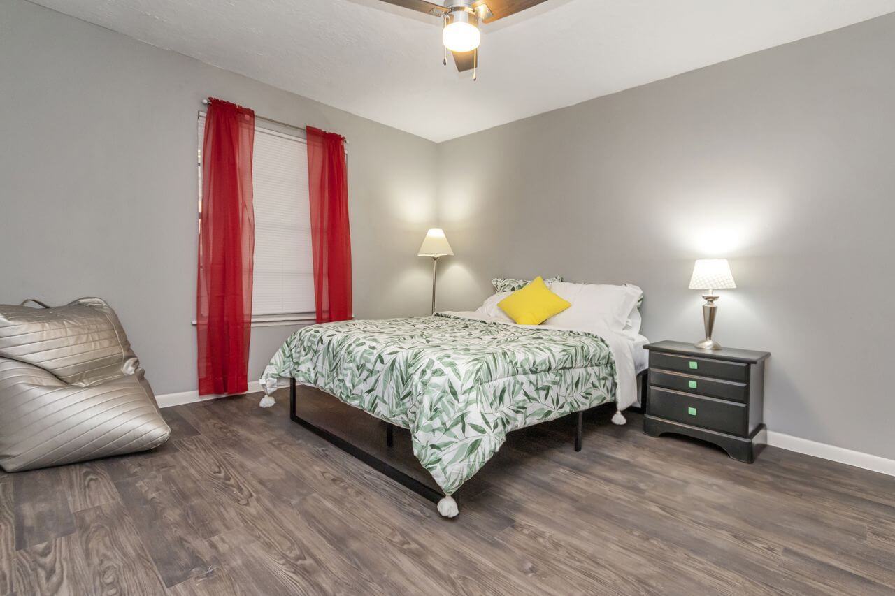 A master bedroom at The Metropolis Apartments