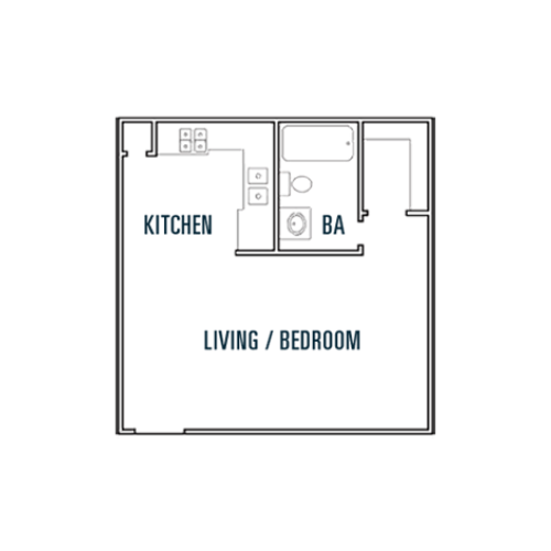 The Efficiency floorplan available at The Metropolis Apartments